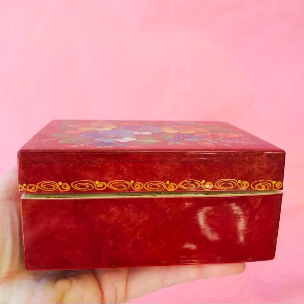 Vintage hand painted/hand made varnished wooden box
